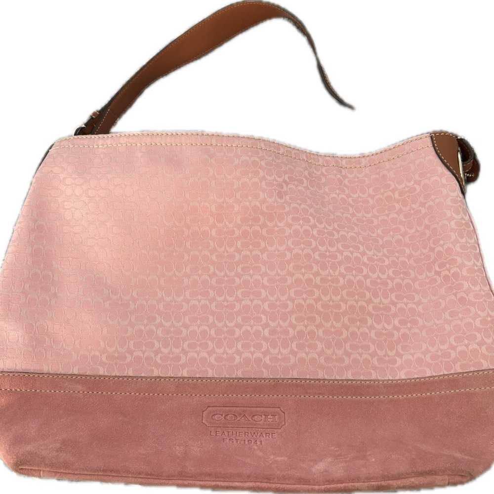 Pink Designer Shoulder Bag with Suede Bottom - Picture 2 of 4